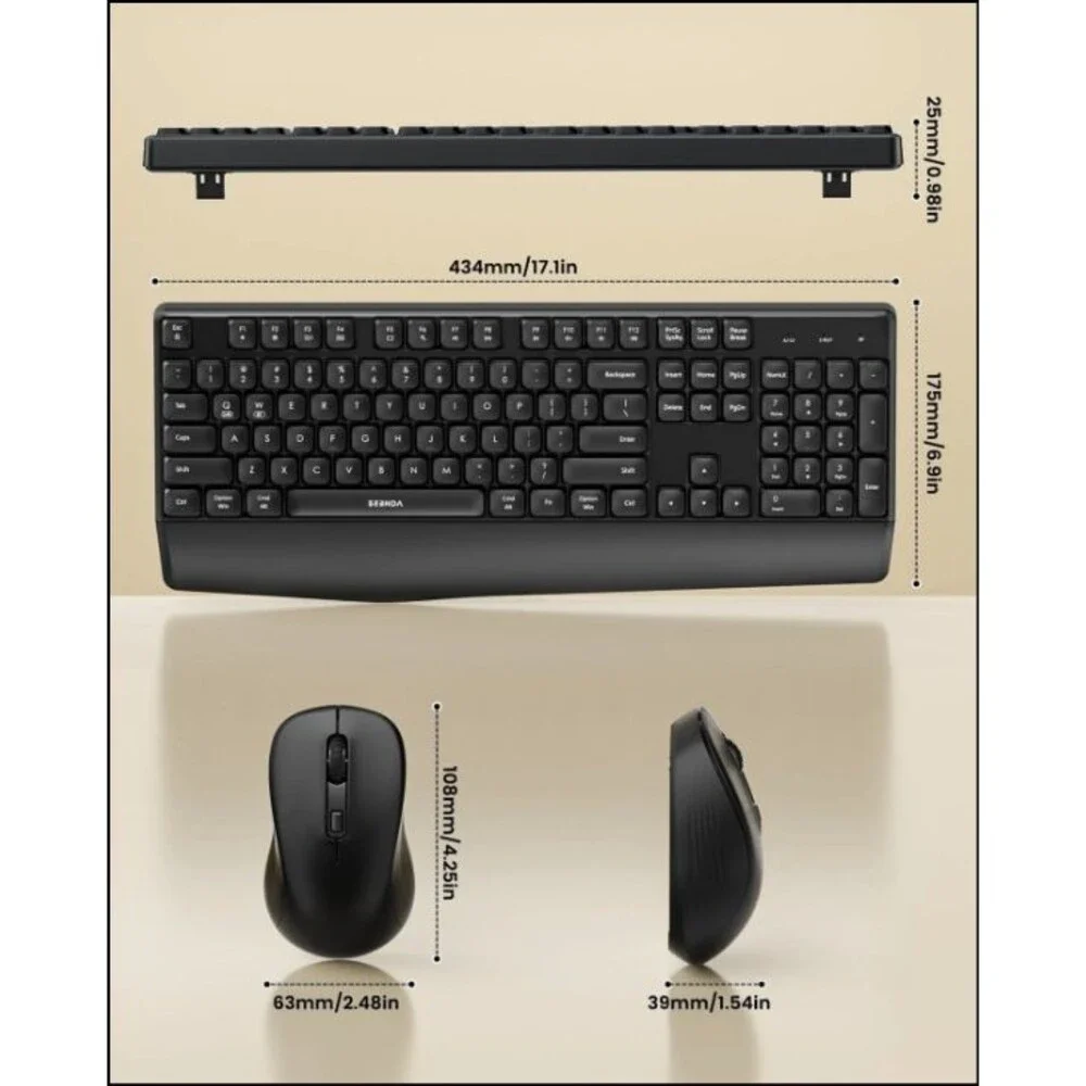 seenda Wireless Bluetooth Keyboard and Mouse Combo, COE200 Ergonomic Wireless...